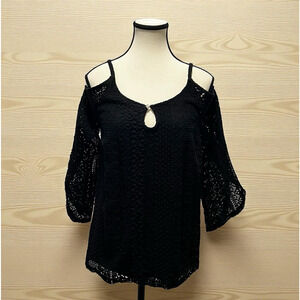 Vtg INC Top Black Lace Strappy Keyhole Bell Sleeve Whimsigoth Fairy Grunge Y2k S